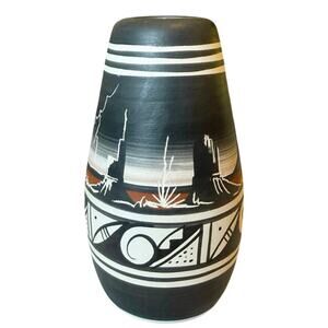 Navajo Pottery Bud Vase • Signed Adakai • Mesa & Lightning • 6”